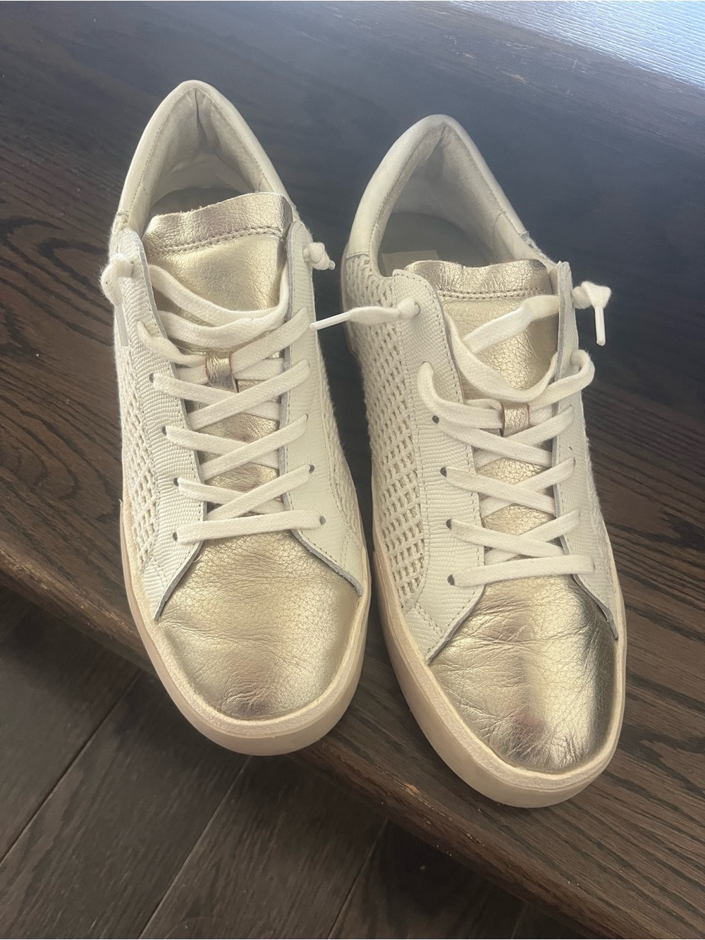 Dolce Vita Metallic Gold and White Women's Sneakers